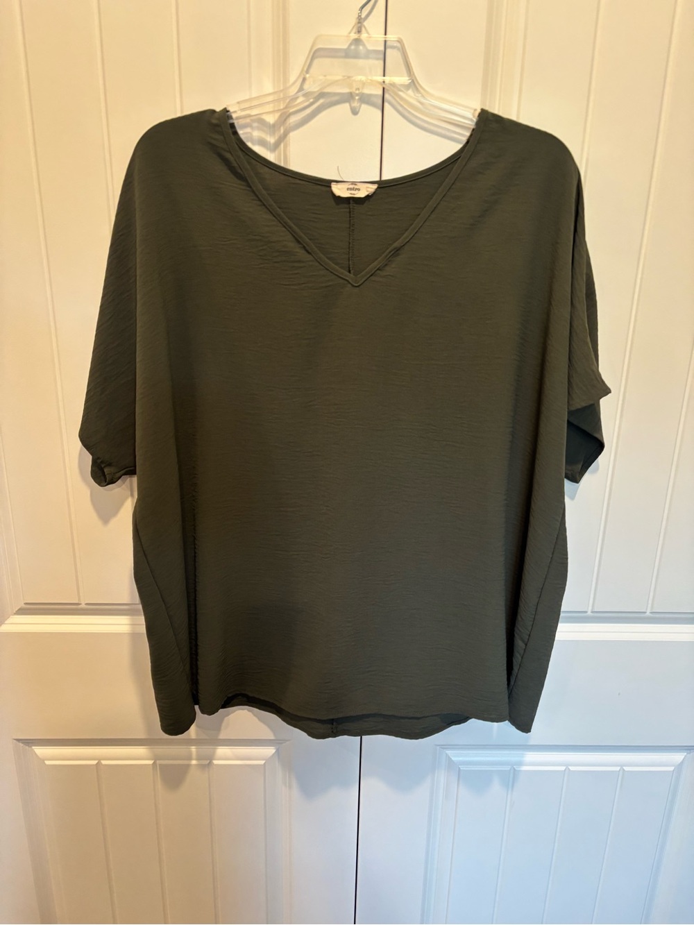 entro Olive Green Relaxed V-Neck Tunic Top